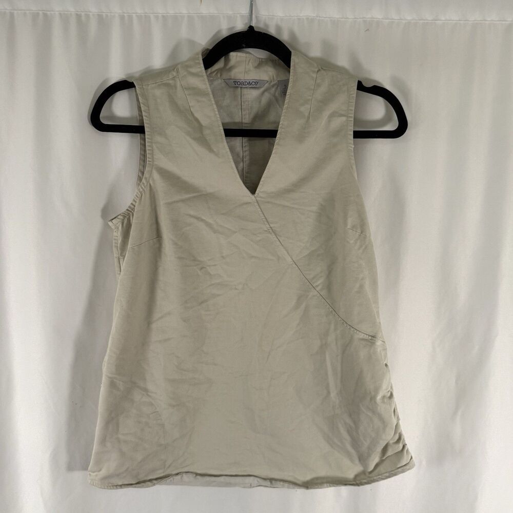 Toad and Co Blouse Women's Small Beige Cream Organic Cotton Sleeveless V-Neck